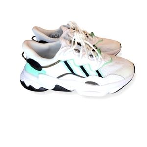 Adidas Originals Ozweego trainers in white with frozen green detail